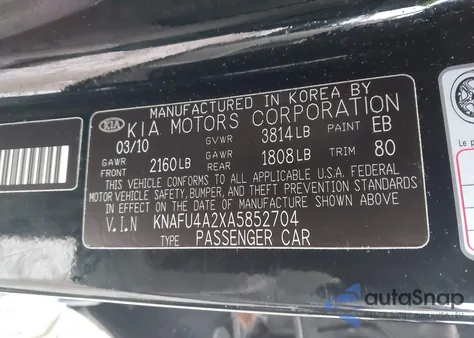 2010 Kia Forte Ex из США, поврежденный, VIN KNAFU4A2XA5852704